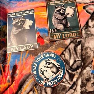 Raccoon Themed Metal Signs Set
